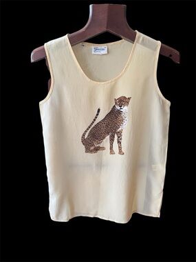Giacosa  yellow Silk Tank with Cheetah Motif Size M